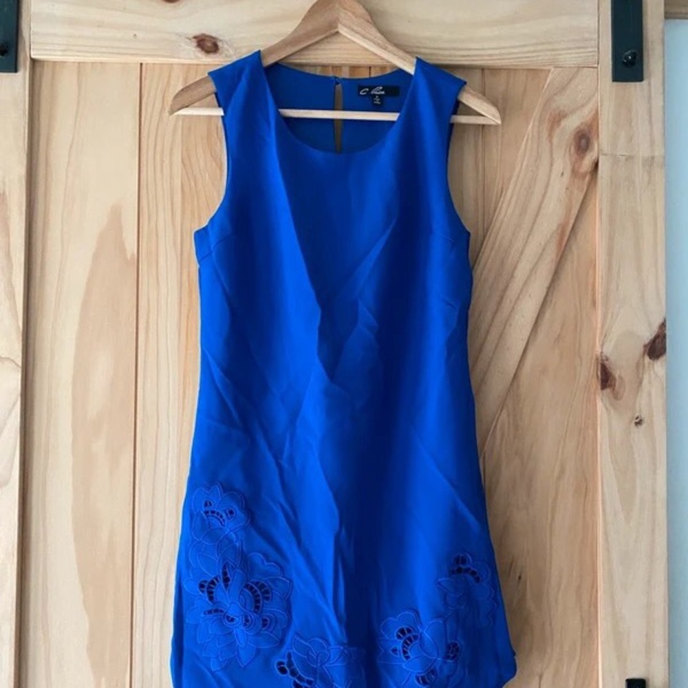 La Ligne Strapless Blue Dress with Floral Detail
